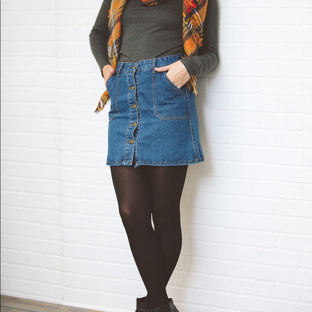 Lovodo Denim Button Down Jean Skirt Sz S